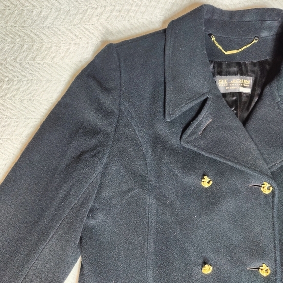 St.John Coat Collection by Marie Gray Pea Coat Black Cashmere Wool Blend size 16 - Picture 3 of 14